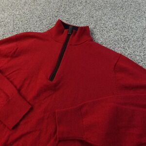 Orvis Sweater Mens M Red Merino Wool 1/4 Zip Mock Neck Knit Pullover Outdoor Top